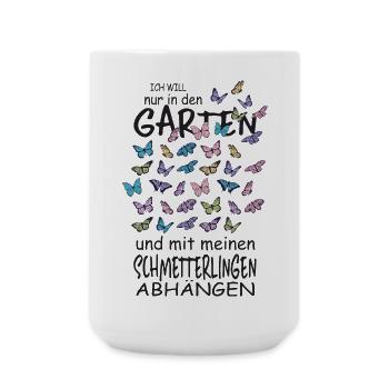 Schmetterlinge und mein Garten - Große Tasse 440 ml - Weiß - Vorne