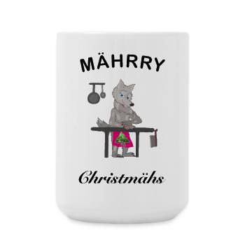 Kultiger Wolf wünscht MÄHrry Christmas Weihnachten - Große Tasse 440 ml - Weiß - Vorne