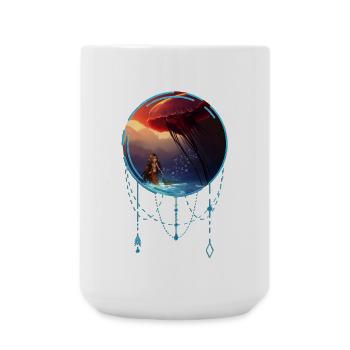 Tolle Qualle mit kleiner Meerjungfrau - Große Tasse 440 ml - Weiß - Vorne