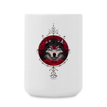 Wunderbarer Wolf mit Blumen. - Große Tasse 440 ml - Weiß - Vorne