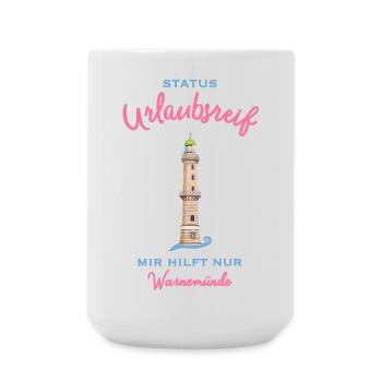 Kultiger alter Leuchtturm Warnemünde , Urlaubsreif - Große Tasse 440 ml - Weiß - Vorne