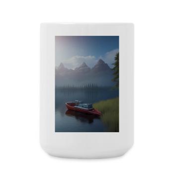 Landscape with lake, boat and mountains - Large Mug 440 ml - white - Front