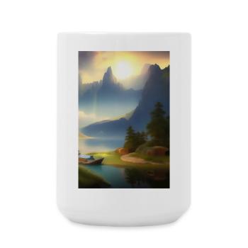 Landschaft mit See, Boot und Berge - Große Tasse 440 ml - Weiß - Vorne