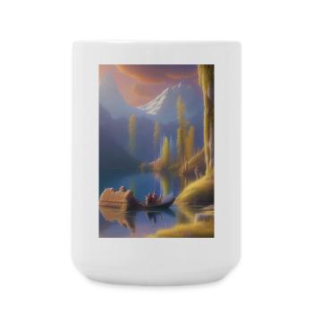 Landschaft mit See, Boot und Berge - Große Tasse 440 ml - Weiß - Vorne