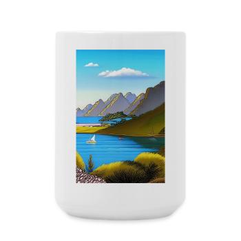 Landschaft mit See, Boot und Berge - Große Tasse 440 ml - Weiß - Vorne