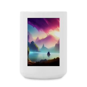Landschaft mit See, Boot und Berge - Große Tasse 440 ml - Weiß - Vorne