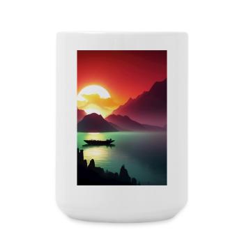 Landschaft mit See, Boot und Berge - Große Tasse 440 ml - Weiß - Vorne