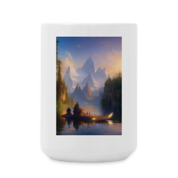 Paysage avec lac, bateau et montagnes - Grande tasse 440 ml - blanc - Devant