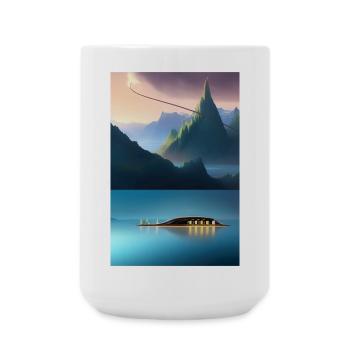 Landschaft mit See, Boot und Berge - Große Tasse 440 ml - Weiß - Vorne