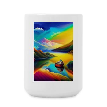 Paysage avec lac, bateau et montagnes - Grande tasse 440 ml - blanc - Devant
