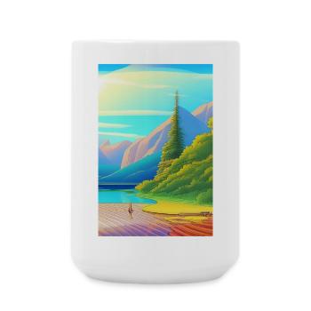 Paysage avec lac, bateau et montagnes - Grande tasse 440 ml - blanc - Devant