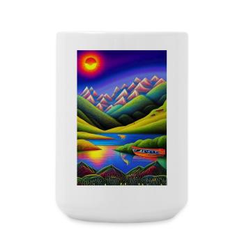 Landscape with lake, boat and mountains - Large Mug 440 ml - white - Front