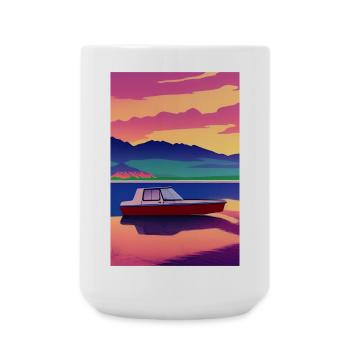 Landschaft mit See, Boot und Berge - Große Tasse 440 ml - Weiß - Vorne
