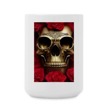 Crâne doré avec des roses - Grande tasse 440 ml - blanc - Devant