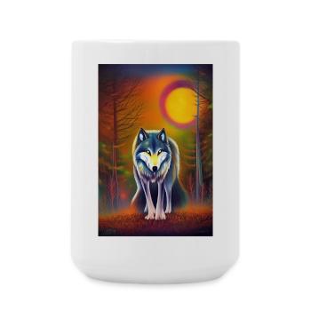 Wolf und Mond - Große Tasse 440 ml - Weiß - Vorne
