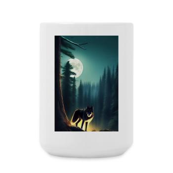 Wolf und Mond - Große Tasse 440 ml - Weiß - Vorne