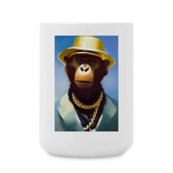 Cool monkey with gold chain - Large Mug 440 ml - white - Front