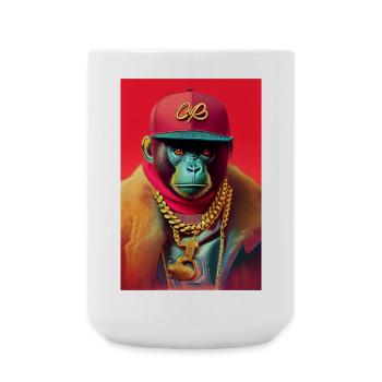 Cooler Affe mit Gold Kette - Große Tasse 440 ml - Weiß - Vorne