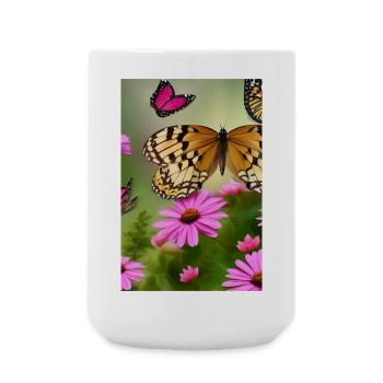 Blumen und Schmetterling - Große Tasse 440 ml - Weiß - Vorne
