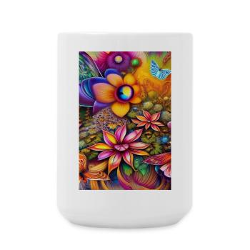 Blumen und Schmetterling - Große Tasse 440 ml - Weiß - Vorne