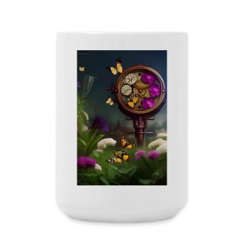 Blumen und Schmetterling - Große Tasse 440 ml - Weiß - Vorne