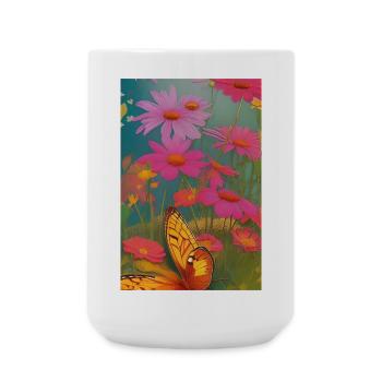 Blumen und Schmetterling - Große Tasse 440 ml - Weiß - Vorne