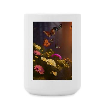 Blumen und Schmetterling - Große Tasse 440 ml - Weiß - Vorne