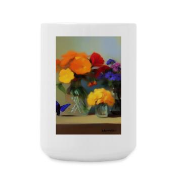 Blumen und Schmetterling - Große Tasse 440 ml - Weiß - Vorne