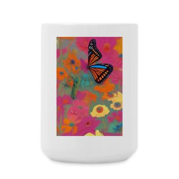 Blumen und Schmetterling - Große Tasse 440 ml - Weiß - Vorne