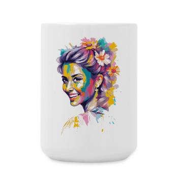 Colorful Floral Pop Portrait - Large Mug 440 ml - white - Front