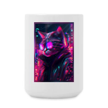 Techno Cat Japon Neon City Art - Grande tasse 440 ml - blanc - Devant