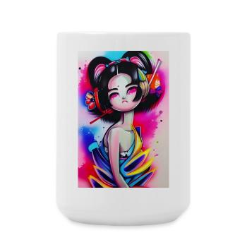 Neon Geisha Graffiti Portrait - Large Mug 440 ml - white - Front