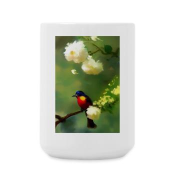 Oiseau sur branche avec fleurs - Grande tasse 440 ml - blanc - Devant