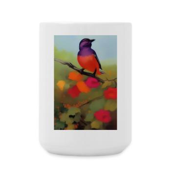Oiseau sur branche avec des fleurs colorées - Grande tasse 440 ml - blanc - Devant