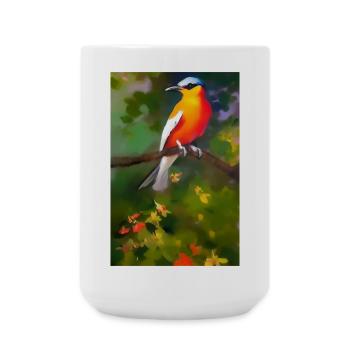 Oiseau sur branche avec des fleurs colorées - Grande tasse 440 ml - blanc - Devant