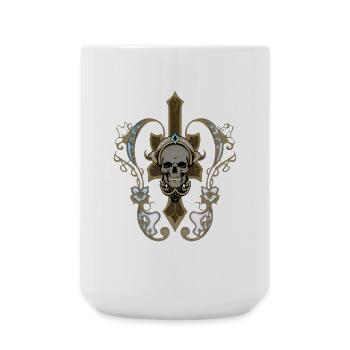 Amazing golden skull with flowers. - Large Mug 440 ml - white - Front