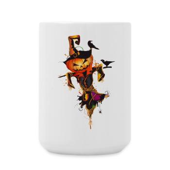Halloween scarecrow pumpkin face in autumn - Large Mug 440 ml - white - Front