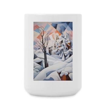 Verschneite Landschaft im geometrischen Stil - Große Tasse 440 ml - Weiß - Vorne