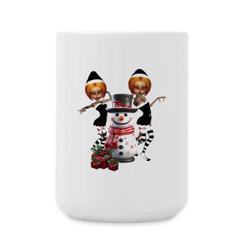 Cute dark Christmas elf with snowman - Large Mug 440 ml - white - Front