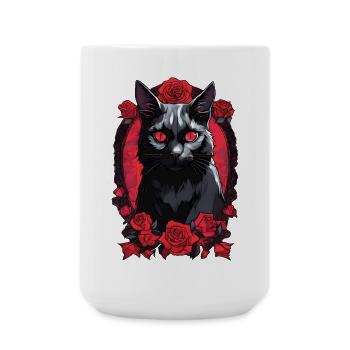 Gothic Schwarze Katze Porträt - Große Tasse 440 ml - Weiß - Vorne