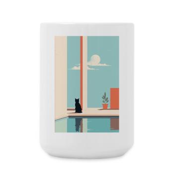 cat by the pool - Große Tasse 440 ml - Weiß - Vorne
