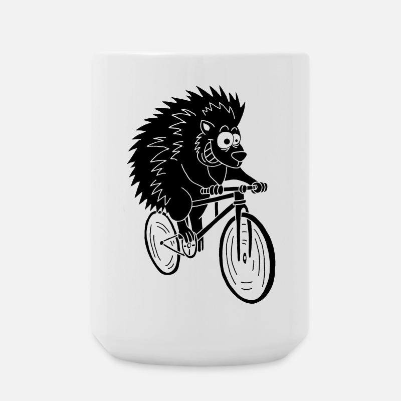 Black hedgehog on a bike - Large Mug 440 ml - white