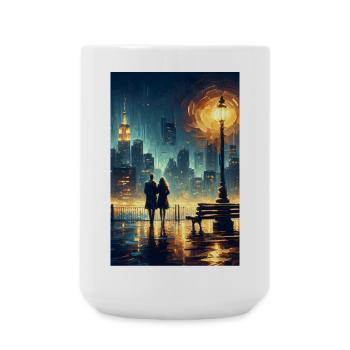 Love Scene in Front of City Lights - Large Mug 440 ml - white - Front