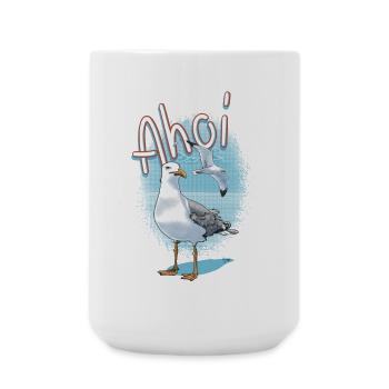 Ahoy Seagull Illustration - Large Mug 440 ml - white - Front