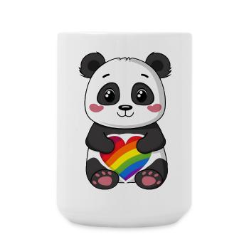Panda Cartoon holding a Pride Rainbow Heart - Large Mug 440 ml - white - Front