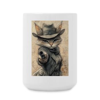 Chat Cowboy - Grande tasse 440 ml - blanc - Devant