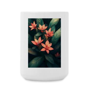 Orange tropical flowers in dark green foliage - Large Mug 440 ml - white - Front