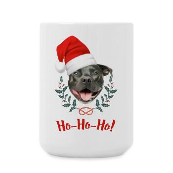 Tête de staffie noir avec bonnet de père Noël - Grande tasse 440 ml - blanc - Devant
