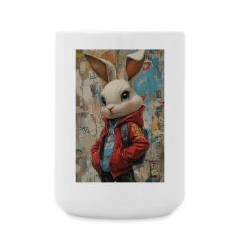 Lapin en veste graffiti - Grande tasse 440 ml - blanc - Devant