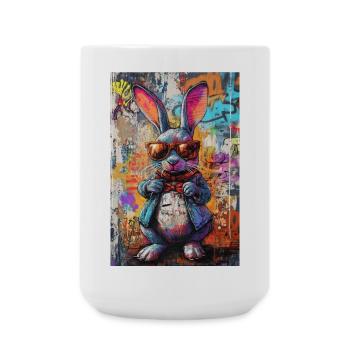 Bunter Graffiti Hase Sonnenbrille - Große Tasse 440 ml - Weiß - Vorne